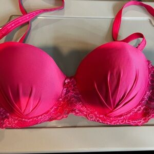 Vibrant Pink Lace Trim Bra removable straps